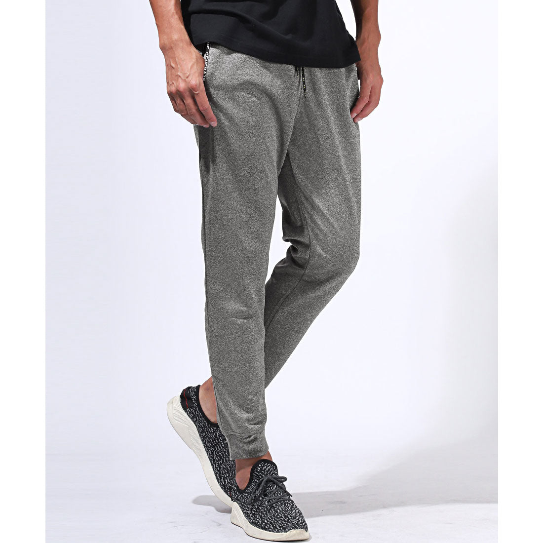 Rug style LUXSTYLE zip logo pocket jogger pants / jersey bottoms logo zipper pocket elastic waist rib monochrome