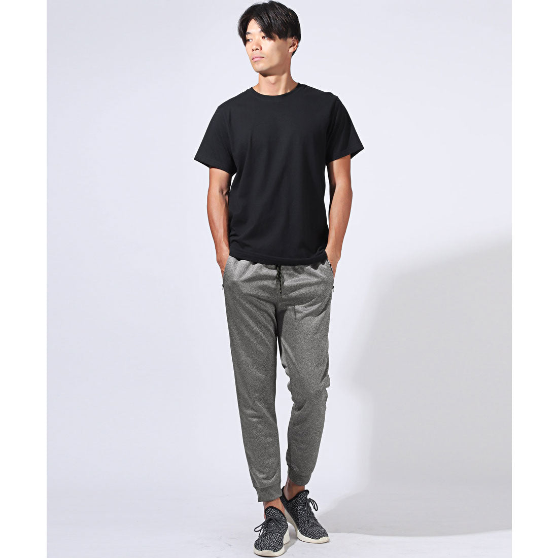 Rug style LUXSTYLE zip logo pocket jogger pants / jersey bottoms logo zipper pocket elastic waist rib monochrome