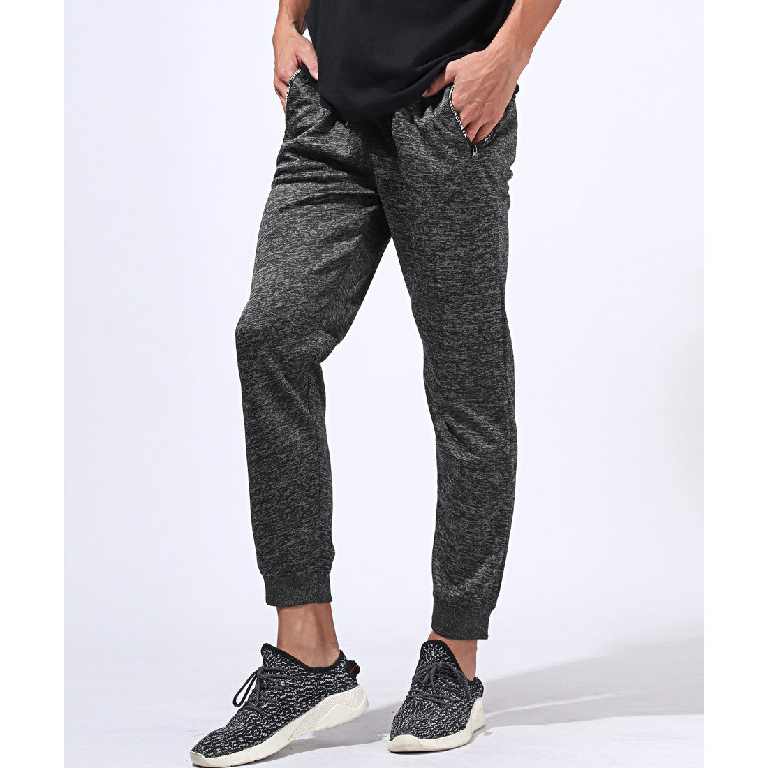 Rug style LUXSTYLE zip logo pocket jogger pants / jersey bottoms logo zipper pocket elastic waist rib monochrome