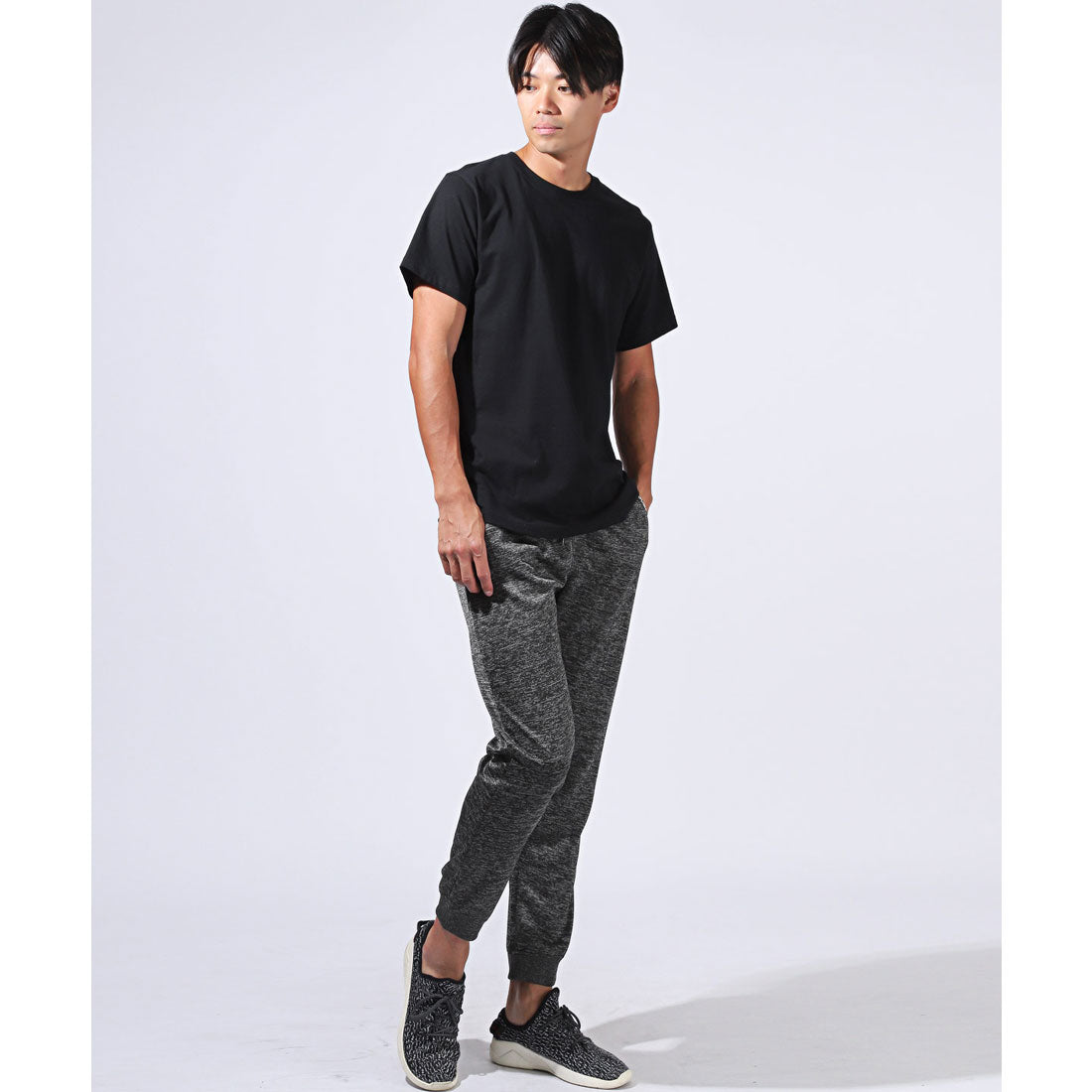 Rug style LUXSTYLE zip logo pocket jogger pants / jersey bottoms logo zipper pocket elastic waist rib monochrome