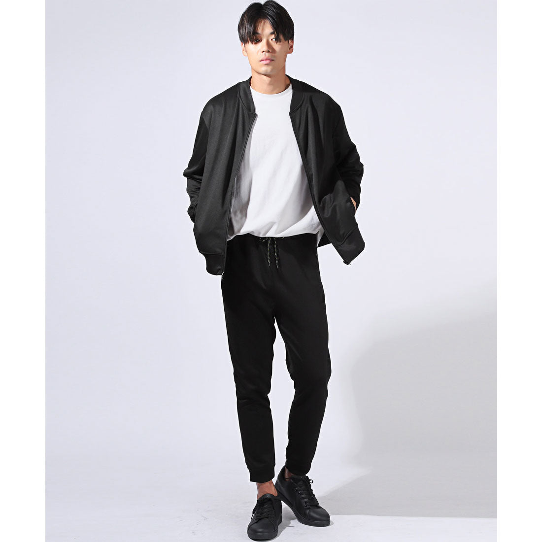 Rug style LUXSTYLE zip logo pocket jogger pants / jersey bottoms logo zipper pocket elastic waist rib monochrome