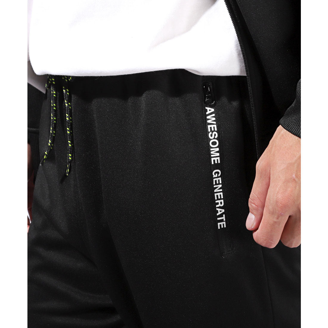 Rug style LUXSTYLE zip logo pocket jogger pants / jersey bottoms logo zipper pocket elastic waist rib monochrome