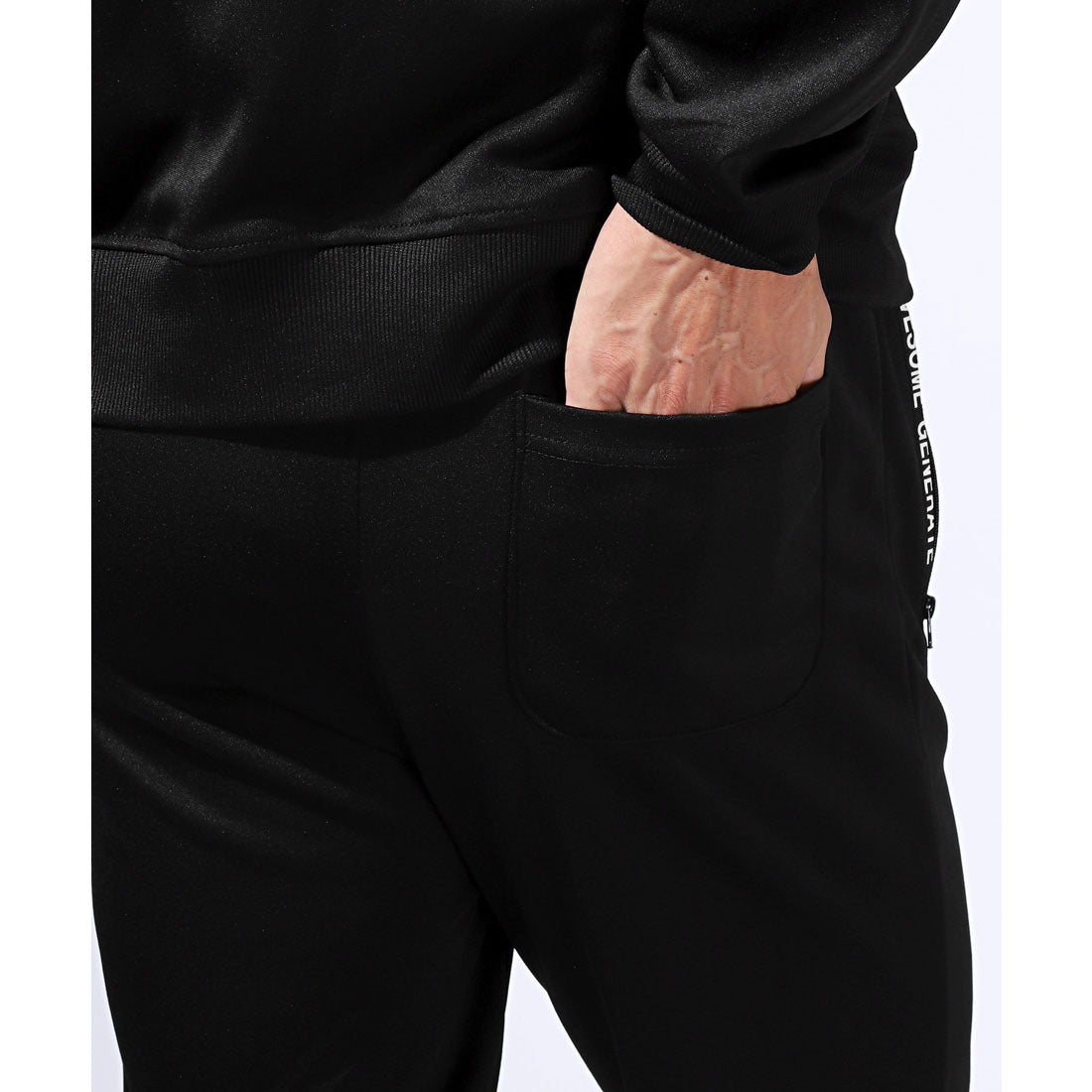 Rug style LUXSTYLE zip logo pocket jogger pants / jersey bottoms logo zipper pocket elastic waist rib monochrome