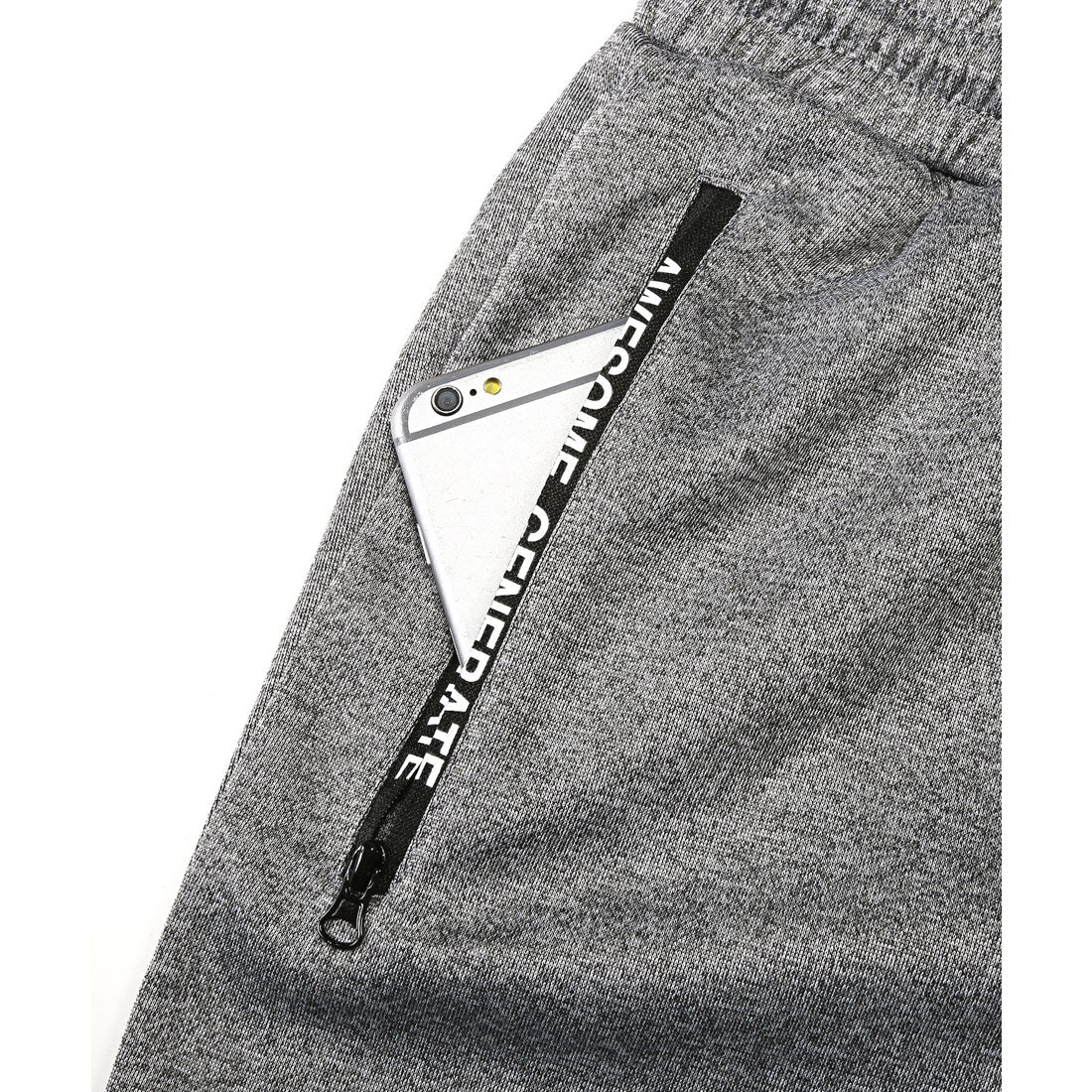 Rug style LUXSTYLE zip logo pocket jogger pants / jersey bottoms logo zipper pocket elastic waist rib monochrome
