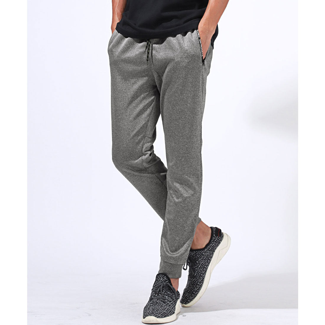 Rug style LUXSTYLE zip logo pocket jogger pants / jersey bottoms logo zipper pocket elastic waist rib monochrome