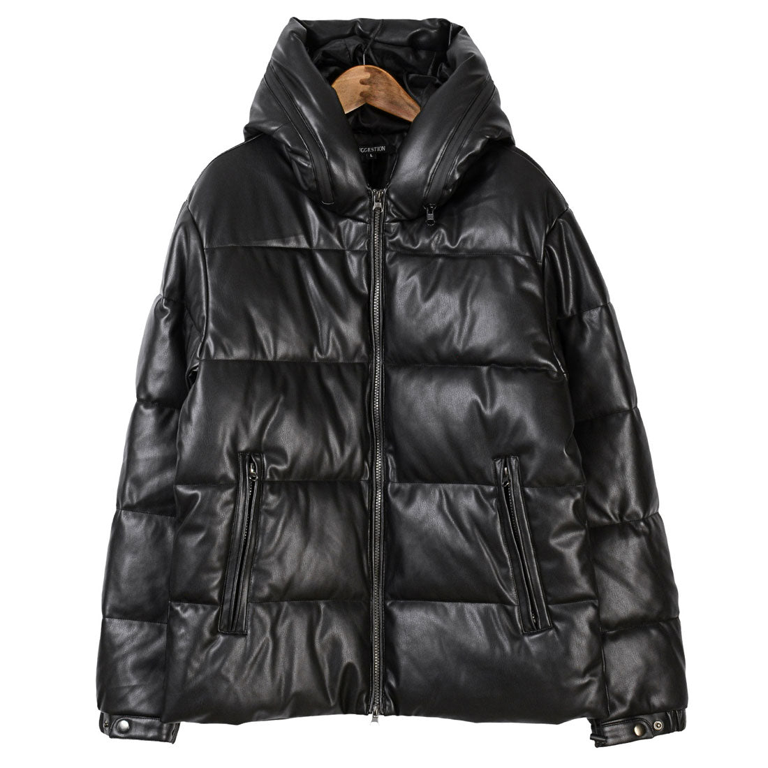 LUXSTYLE PU Leather Hooded Design Mid-Length Blouson / Blouson PU Leather synthetic leather Faux Leather Fake Down Cold Protection Warmth Cozy Logo Jacquard Weave