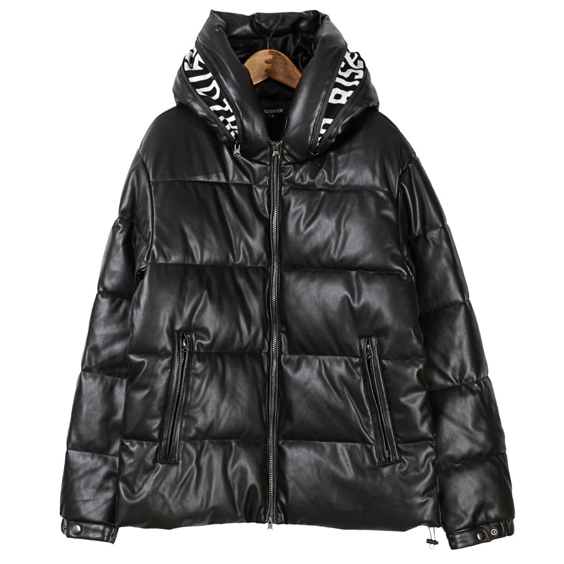 LUXSTYLE PU Leather Hooded Design Mid-Length Blouson / Blouson PU Leather synthetic leather Faux Leather Fake Down Cold Protection Warmth Cozy Logo Jacquard Weave