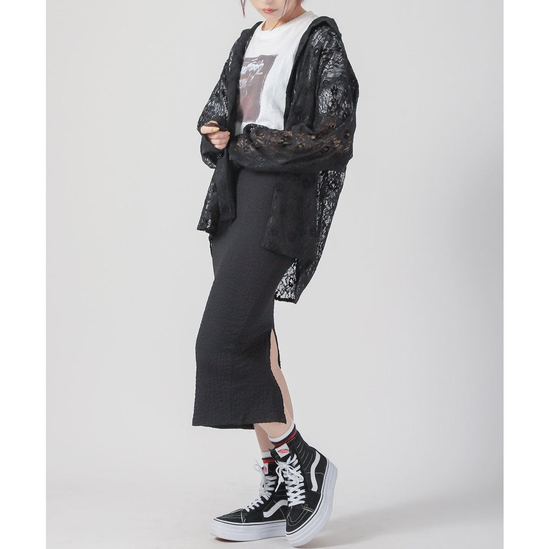 ラグスタイル LUXSTYLE フラワーレース編み長袖シアーシャツ/シアーシャツ 春服 秋服 重ね着 レイヤード フラワー 花柄 レース 透かし編み （グレー） グレー