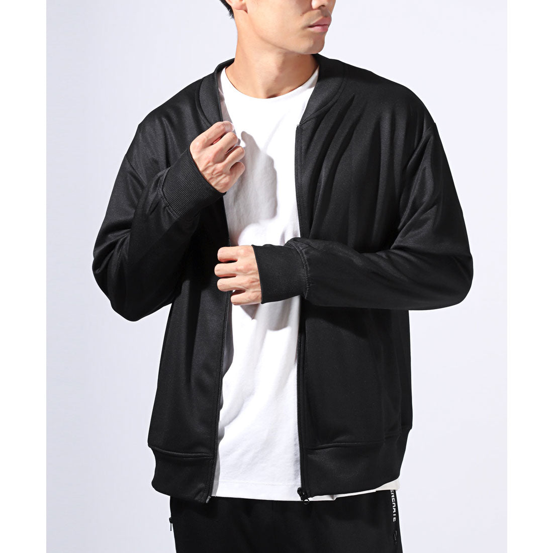LUXSTYLE Rag Style Plain Jersey Blouson with Thumb Holes / Jersey Track Jacket Light Outerwear Spring Autumn Thumb Hole Finger Hole Plain Zip-Up Rib