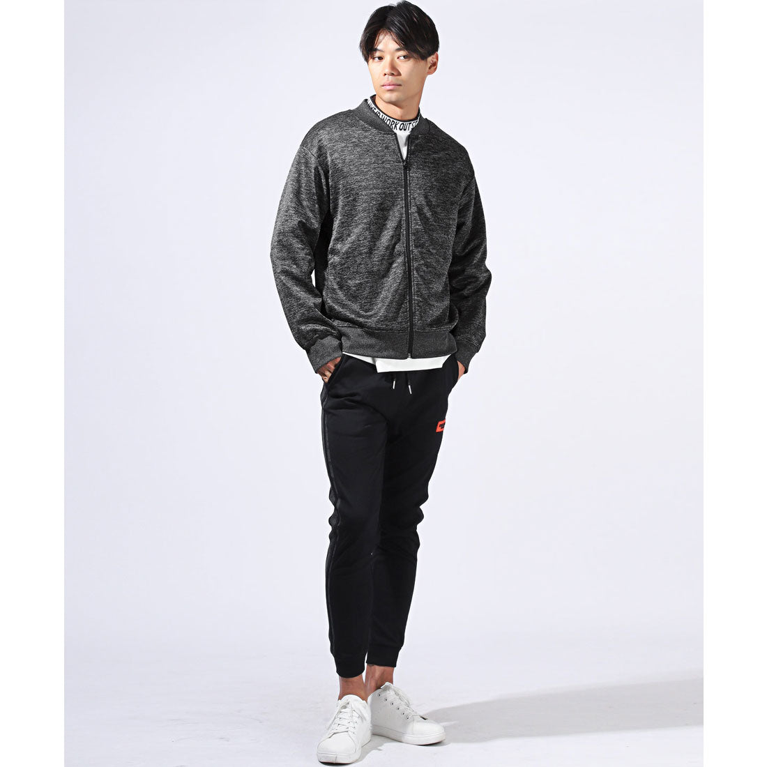LUXSTYLE Rag Style Plain Jersey Blouson with Thumb Holes / Jersey Track Jacket Light Outerwear Spring Autumn Thumb Hole Finger Hole Plain Zip-Up Rib
