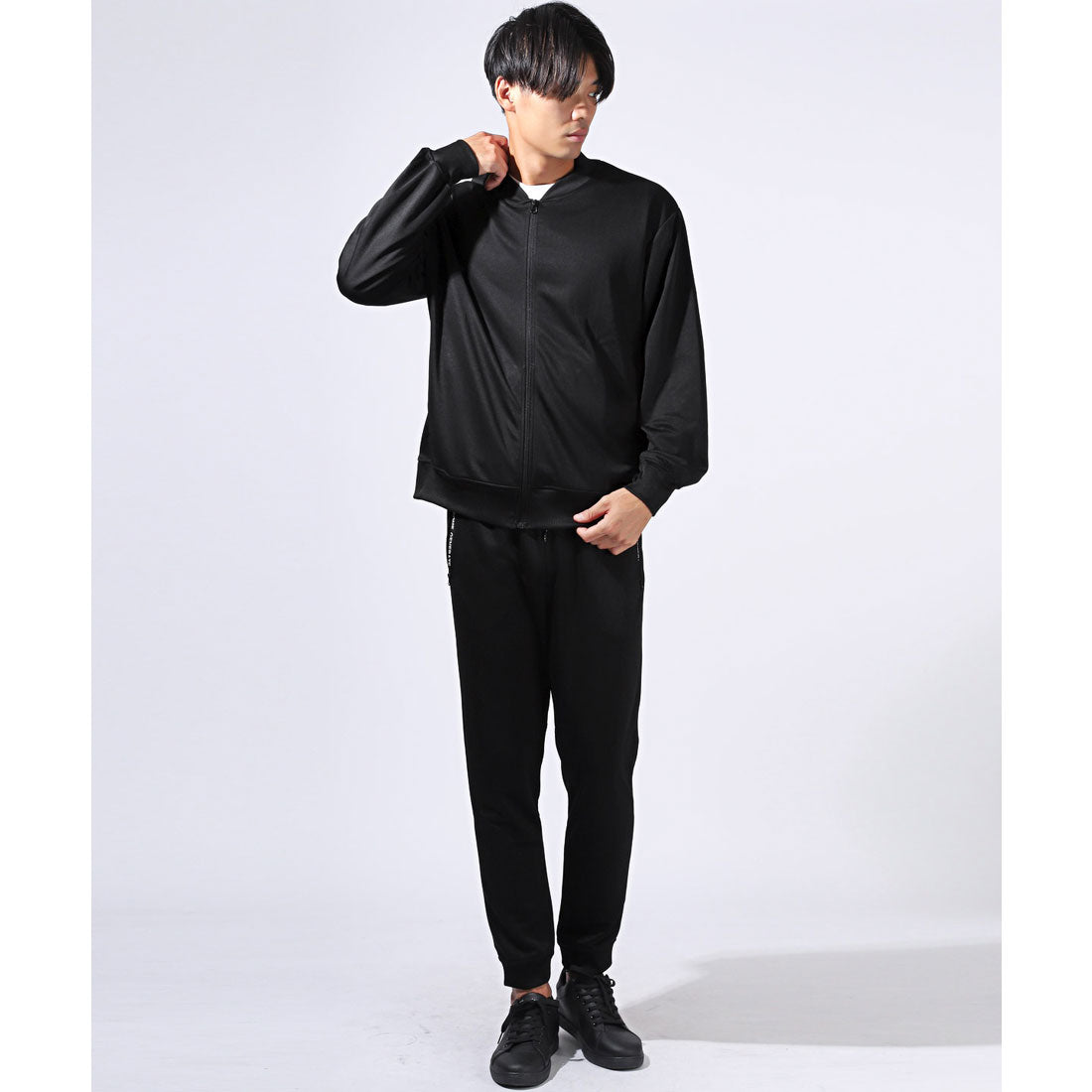 LUXSTYLE Rag Style Plain Jersey Blouson with Thumb Holes / Jersey Track Jacket Light Outerwear Spring Autumn Thumb Hole Finger Hole Plain Zip-Up Rib