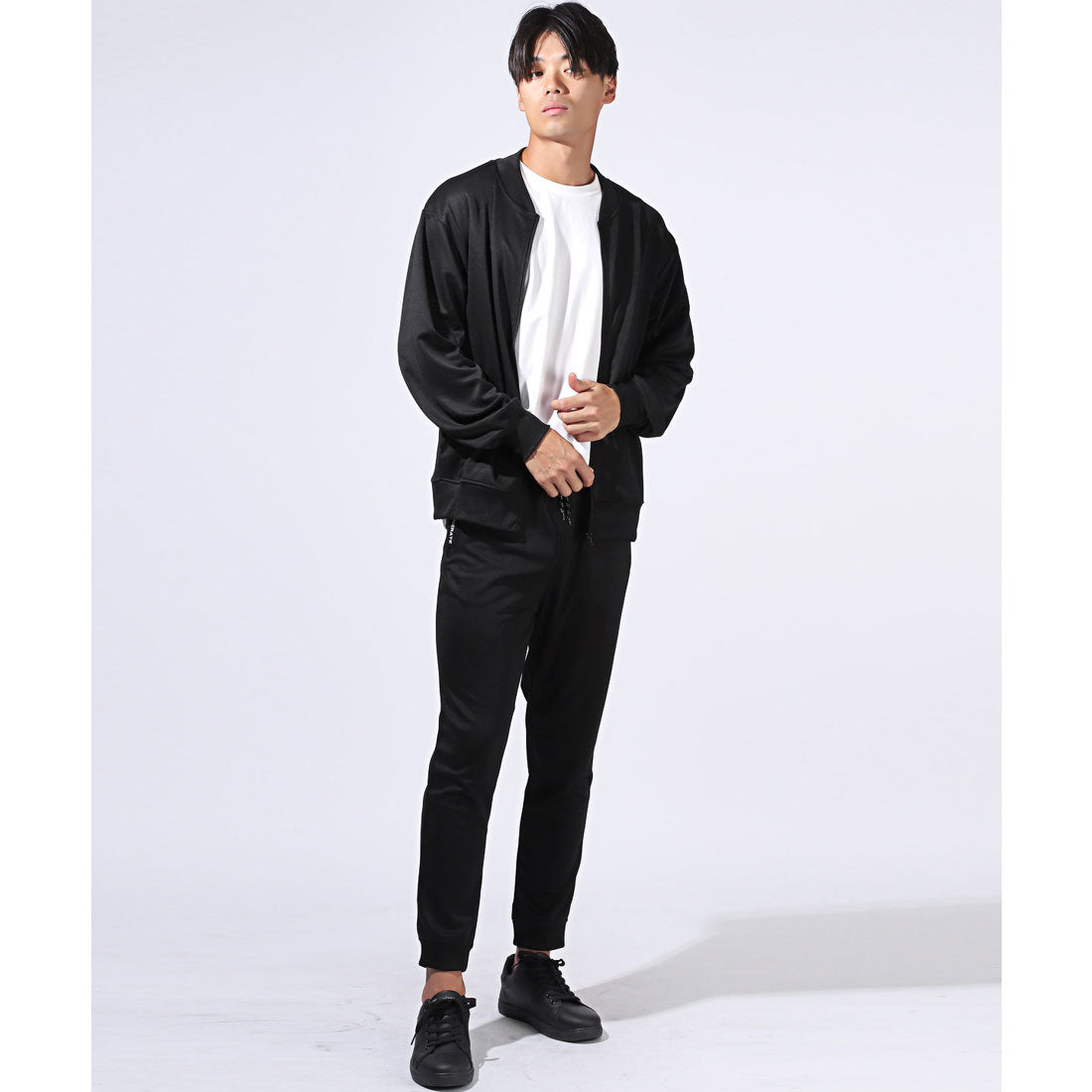 LUXSTYLE Rag Style Plain Jersey Blouson with Thumb Holes / Jersey Track Jacket Light Outerwear Spring Autumn Thumb Hole Finger Hole Plain Zip-Up Rib