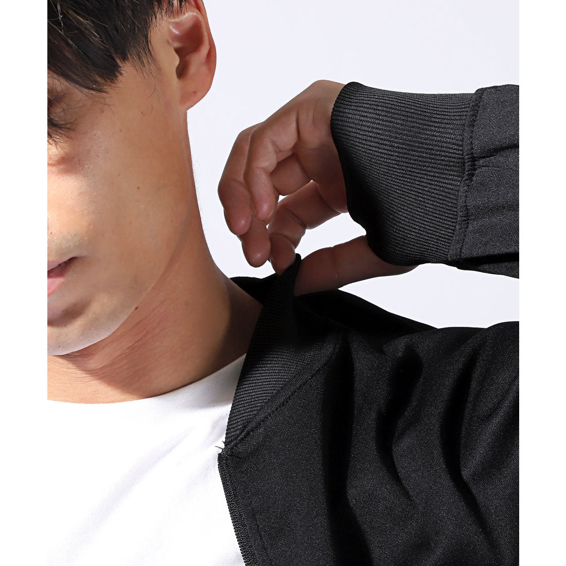 LUXSTYLE Rag Style Plain Jersey Blouson with Thumb Holes / Jersey Track Jacket Light Outerwear Spring Autumn Thumb Hole Finger Hole Plain Zip-Up Rib