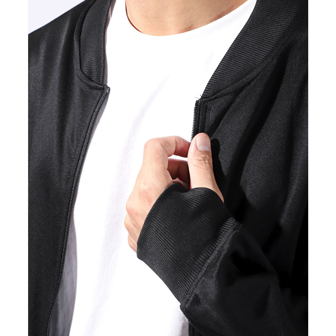 LUXSTYLE Rag Style Plain Jersey Blouson with Thumb Holes / Jersey Track Jacket Light Outerwear Spring Autumn Thumb Hole Finger Hole Plain Zip-Up Rib