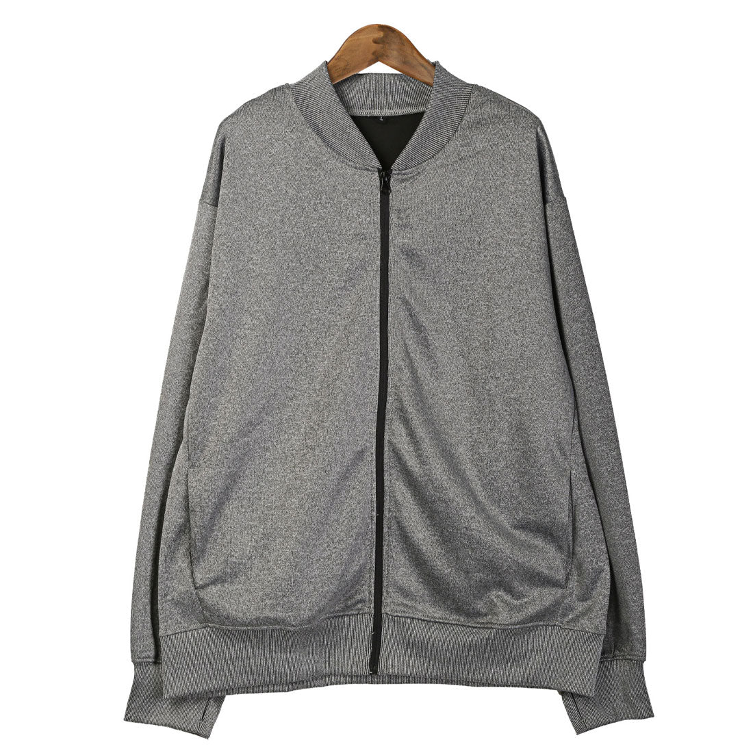 LUXSTYLE Rag Style Plain Jersey Blouson with Thumb Holes / Jersey Track Jacket Light Outerwear Spring Autumn Thumb Hole Finger Hole Plain Zip-Up Rib