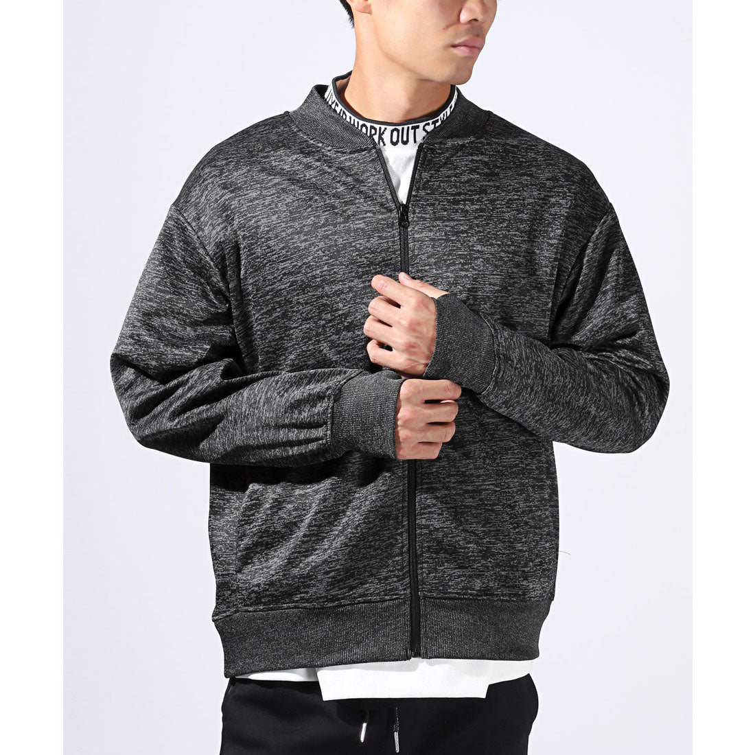 LUXSTYLE Rag Style Plain Jersey Blouson with Thumb Holes / Jersey Track Jacket Light Outerwear Spring Autumn Thumb Hole Finger Hole Plain Zip-Up Rib
