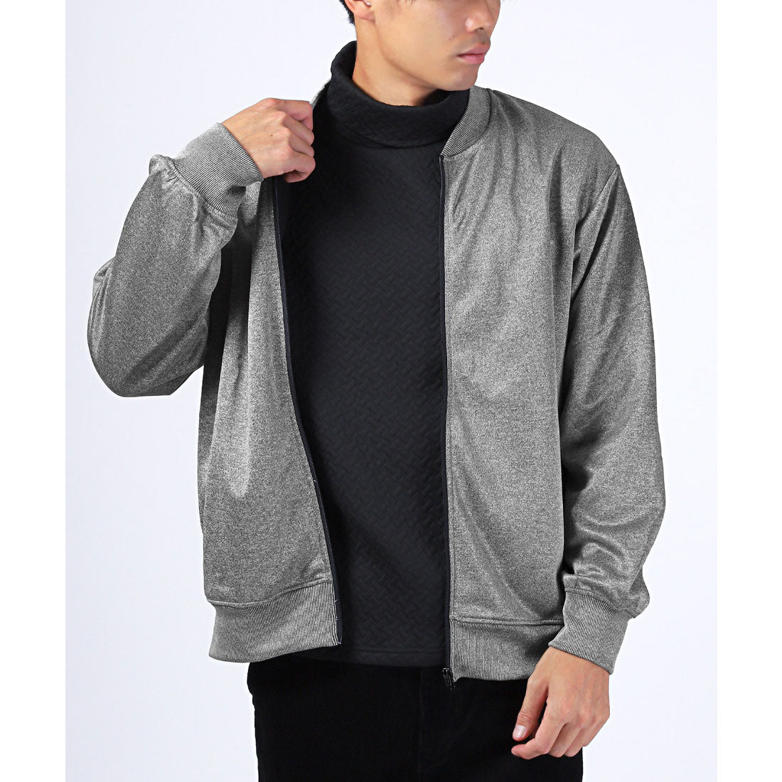 LUXSTYLE Rag Style Plain Jersey Blouson with Thumb Holes / Jersey Track Jacket Light Outerwear Spring Autumn Thumb Hole Finger Hole Plain Zip-Up Rib