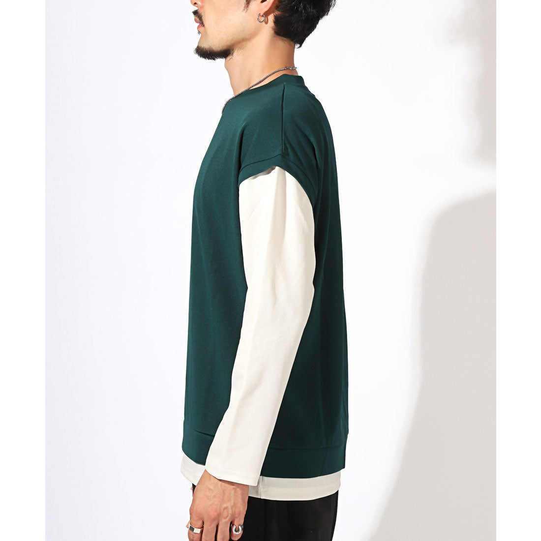 LUXSTYLE Plain Fake Layered Long Sleeve T-Shirt / Fake Layered Layering Large Size UV Cut Stretch Dry Quick Dry