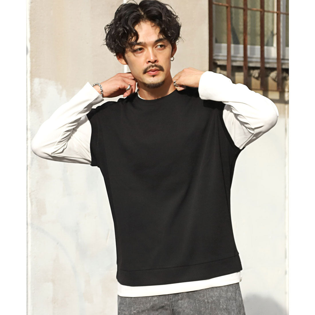 LUXSTYLE Plain Fake Layered Long Sleeve T-Shirt / Fake Layered Layering Large Size UV Cut Stretch Dry Quick Dry