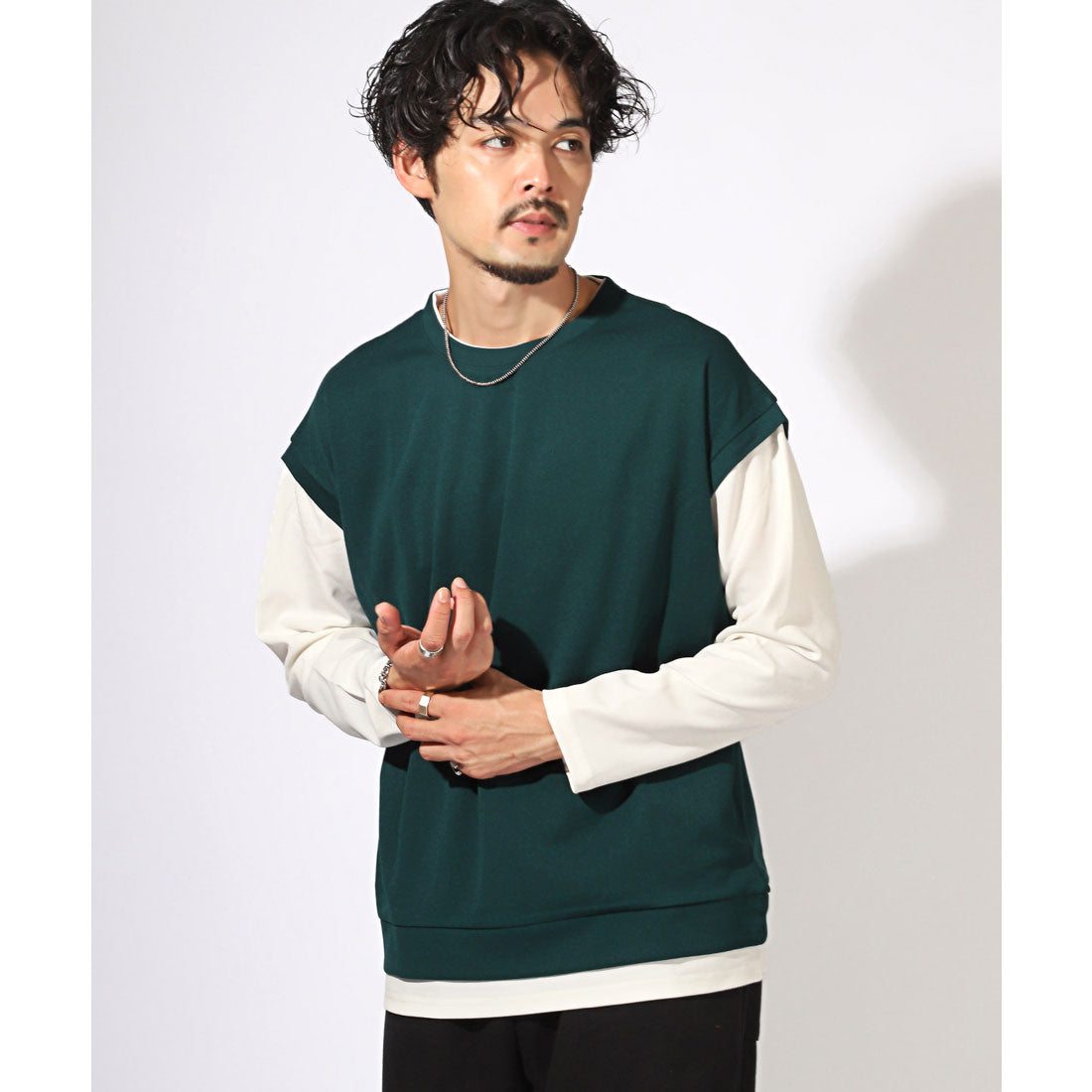 LUXSTYLE Plain Fake Layered Long Sleeve T-Shirt / Fake Layered Layering Large Size UV Cut Stretch Dry Quick Dry