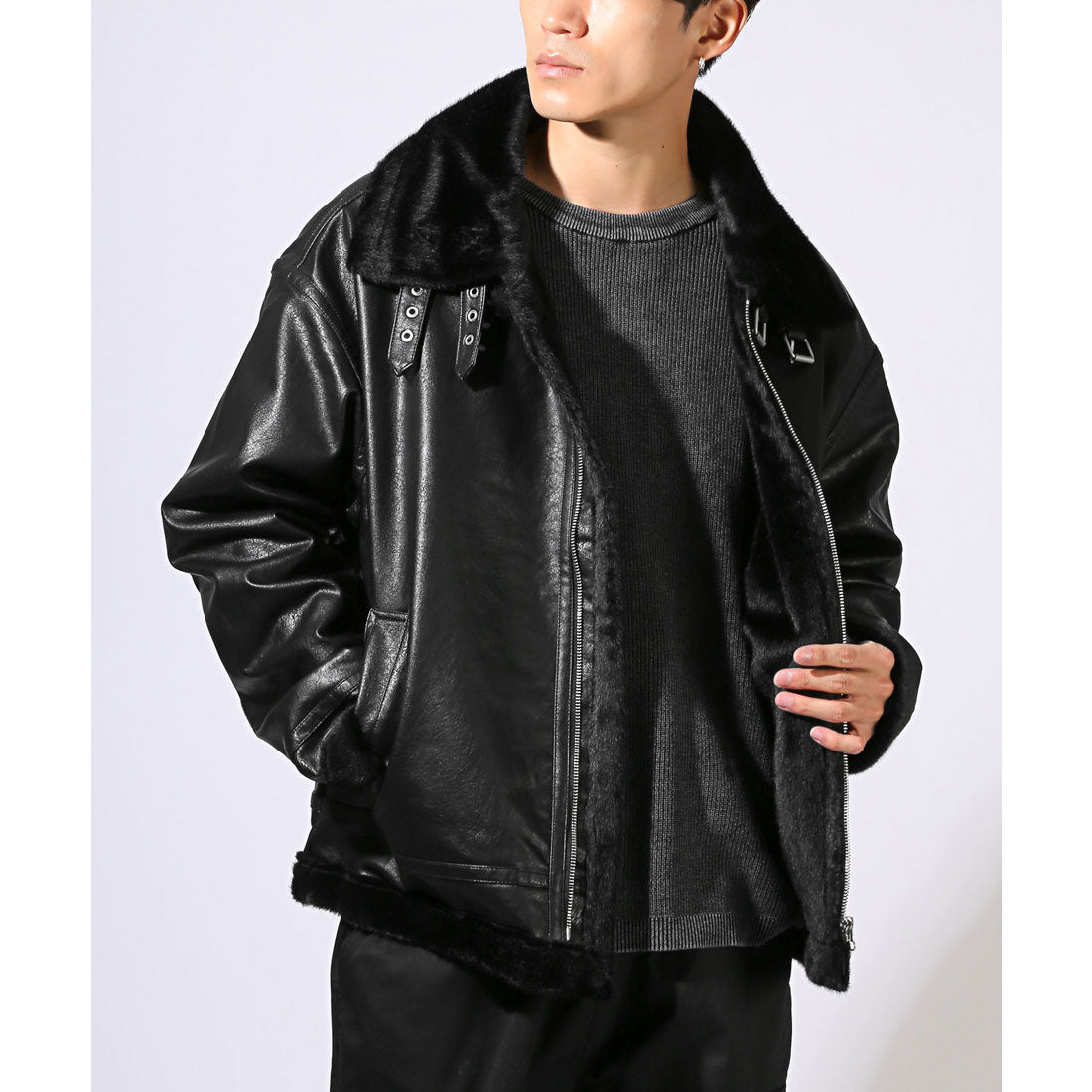 LUXSTYLE PU Leather Fake Fur B3 Jacket / PU Leather synthetic leather