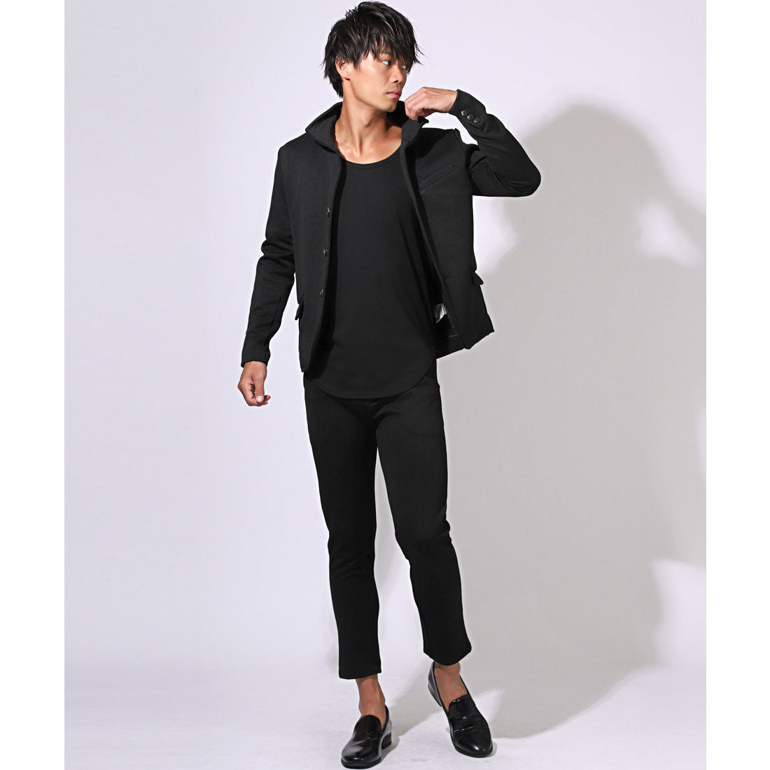 ラグスタイル LUXSTYLE Bernings Shoふくれシェブロン柄イタリアンカラージャケット/メンズ テーラードジャケット 無地 ストレッチ
