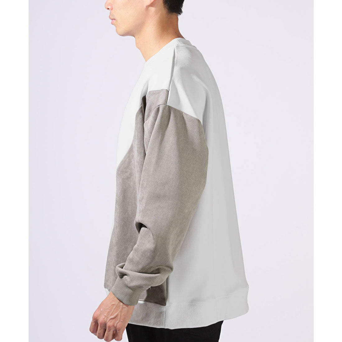 ラグスタイル LUXSTYLE ポリスエードポンチ異素材切替トレーナー/スウェット 長袖 ポンチ スエード 切り替え 秋 冬 春 大きいサイズ オーバーサイズ