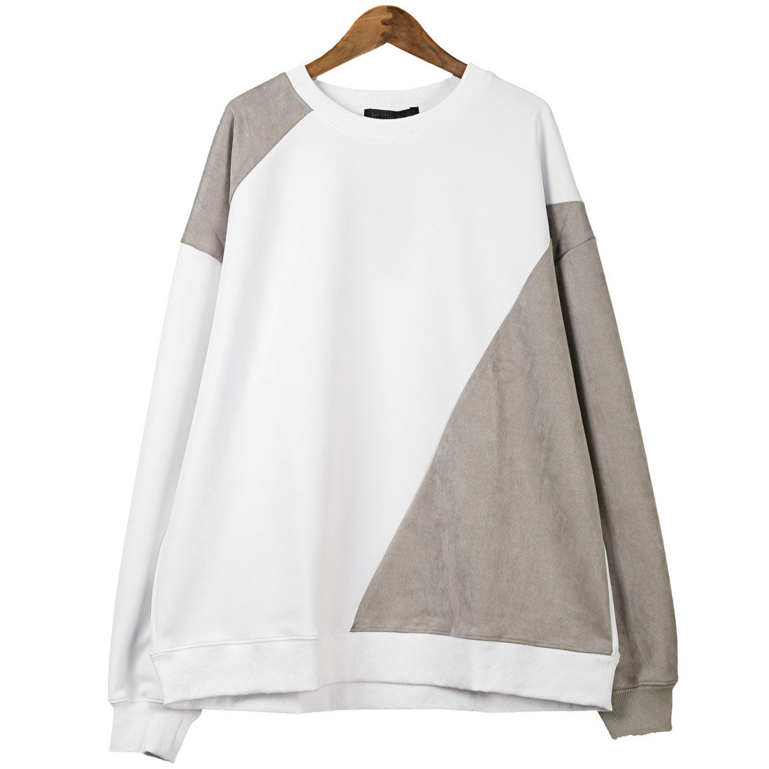 ラグスタイル LUXSTYLE ポリスエードポンチ異素材切替トレーナー/スウェット 長袖 ポンチ スエード 切り替え 秋 冬 春 大きいサイズ オーバーサイズ