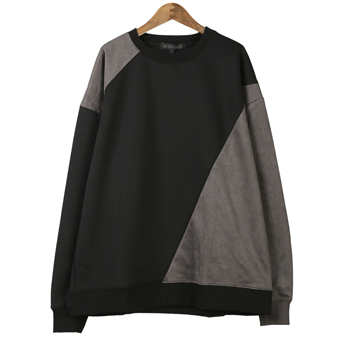 ラグスタイル LUXSTYLE ポリスエードポンチ異素材切替トレーナー/スウェット 長袖 ポンチ スエード 切り替え 秋 冬 春 大きいサイズ オーバーサイズ