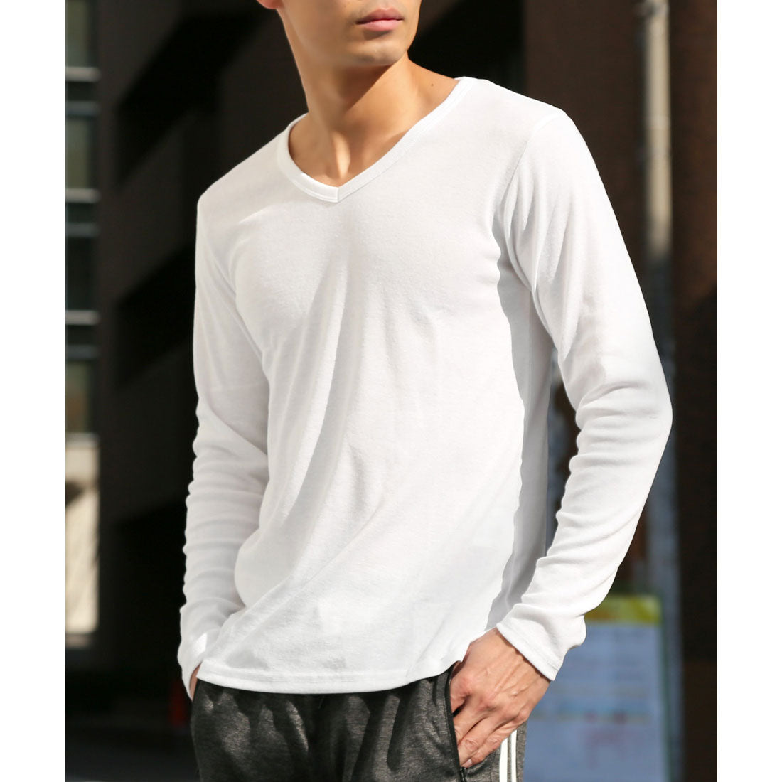 ラグスタイル LUXSTYLE Vネック無地ロンT/Vネック Tシャツ 長袖 トップス カットソー インナー 無地 ストレッチ 伸縮 大きいサイズ 白 黒 シンプル