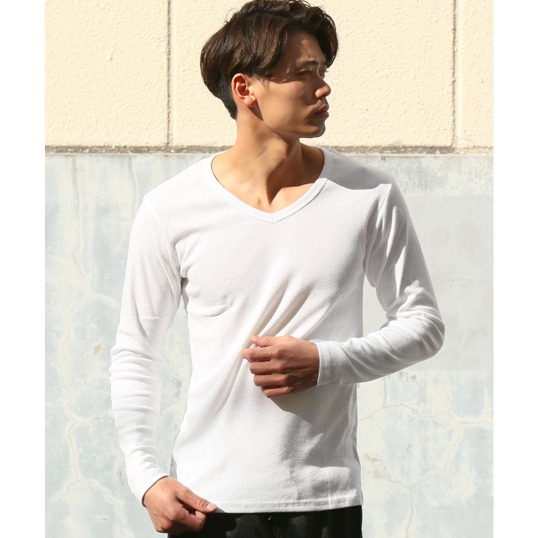 ラグスタイル LUXSTYLE Vネック無地ロンT/Vネック Tシャツ 長袖 トップス カットソー インナー 無地 ストレッチ 伸縮 大きいサイズ 白 黒 シンプル