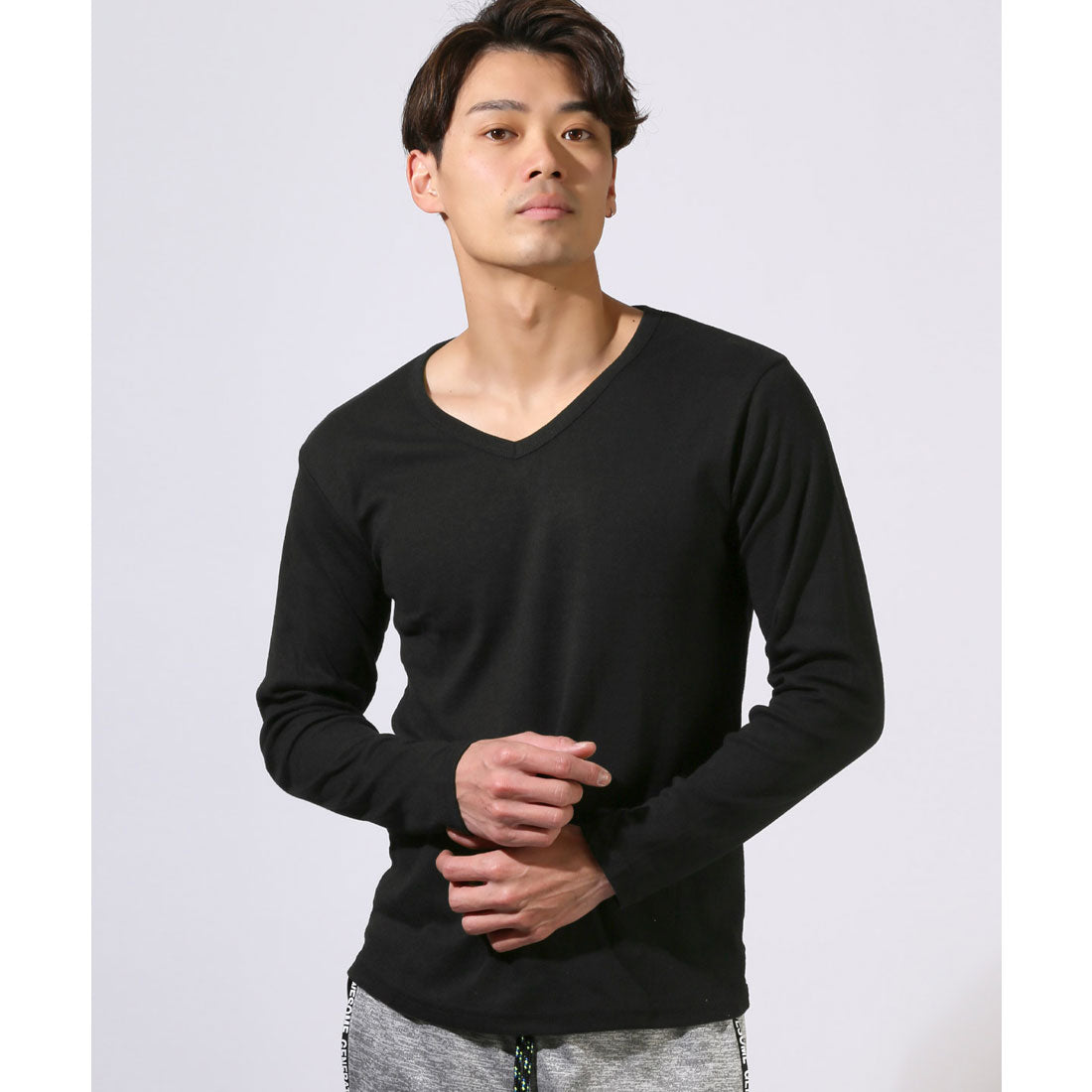 ラグスタイル LUXSTYLE Vネック無地ロンT/Vネック Tシャツ 長袖 トップス カットソー インナー 無地 ストレッチ 伸縮 大きいサイズ 白 黒 シンプル
