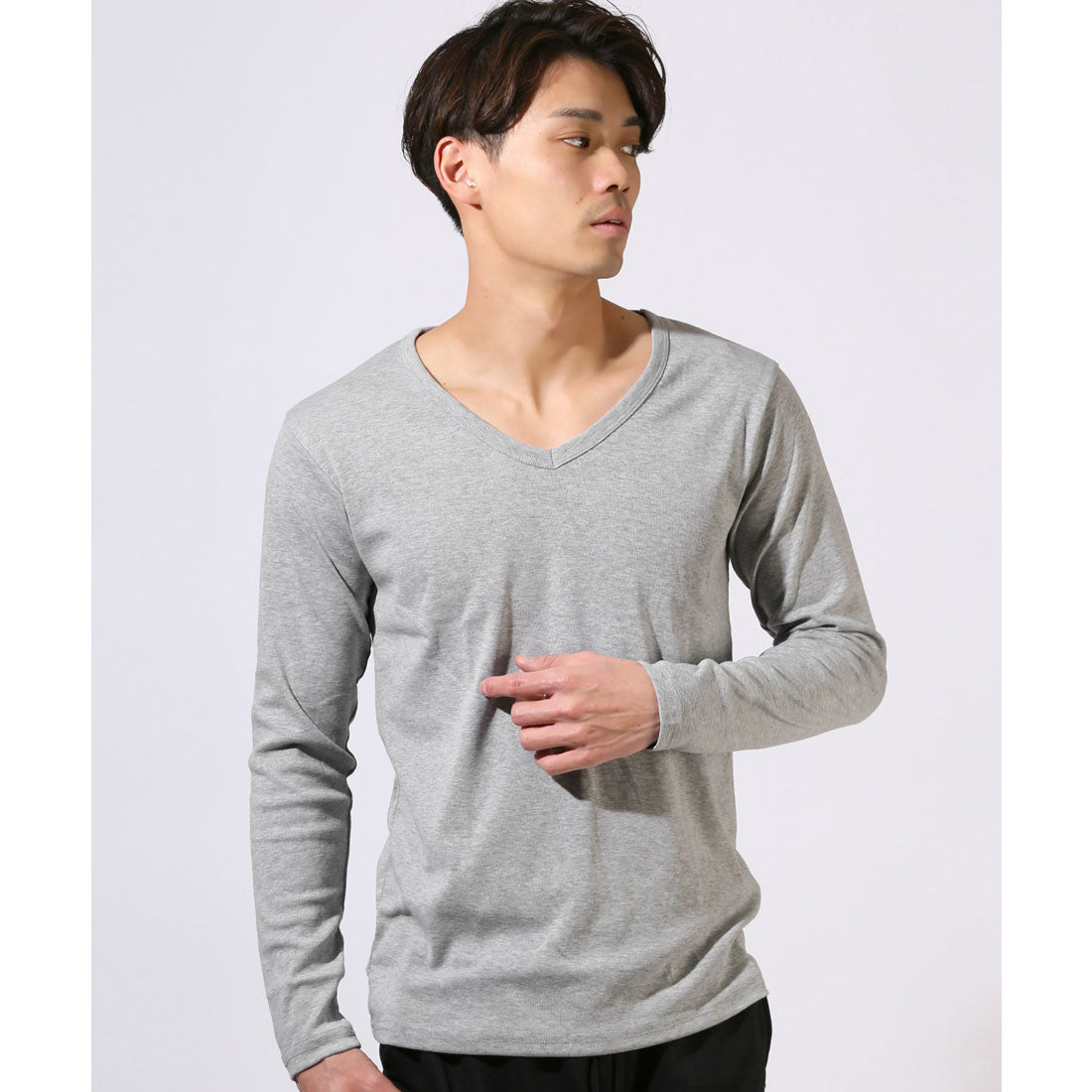 ラグスタイル LUXSTYLE Vネック無地ロンT/Vネック Tシャツ 長袖 トップス カットソー インナー 無地 ストレッチ 伸縮 大きいサイズ 白 黒 シンプル