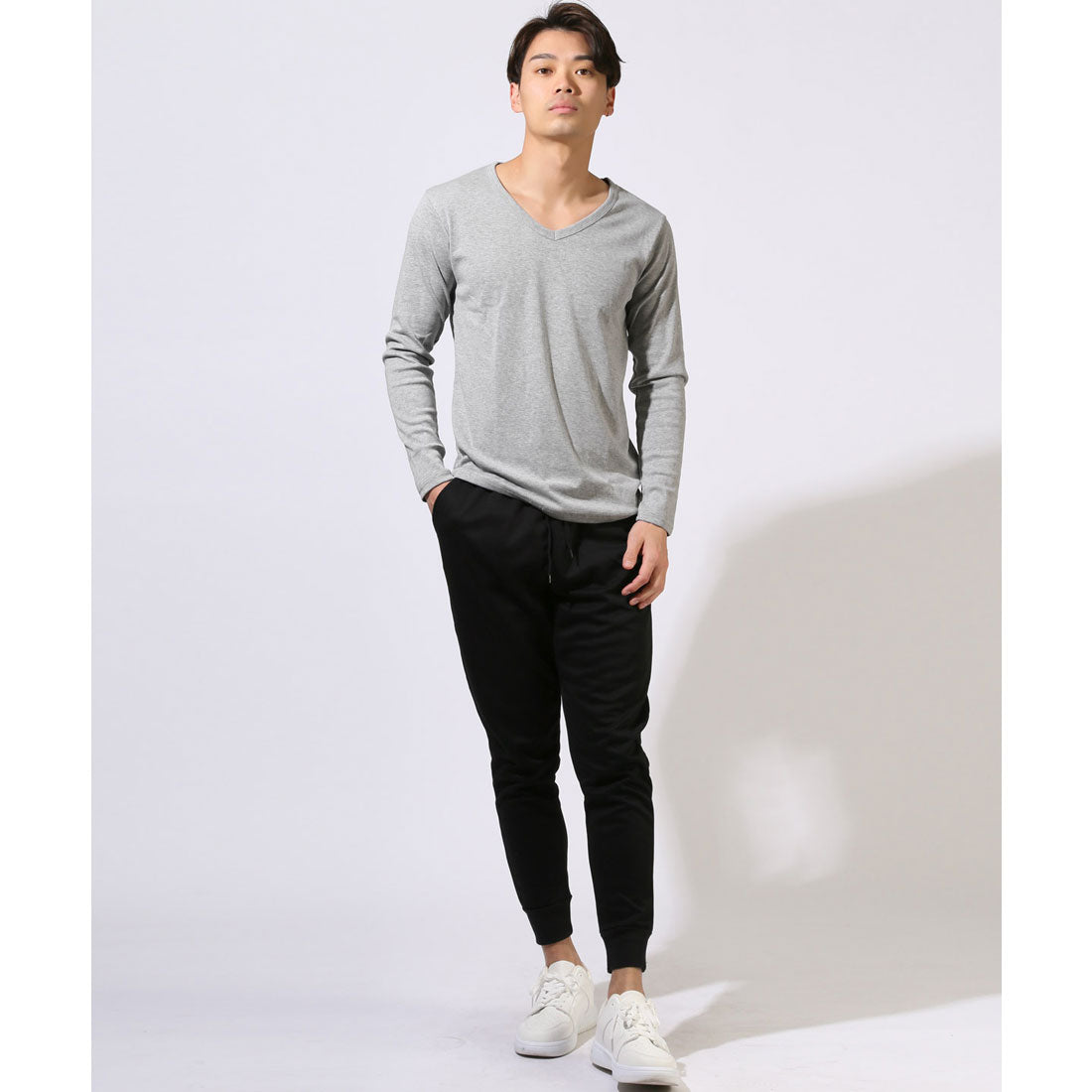 ラグスタイル LUXSTYLE Vネック無地ロンT/Vネック Tシャツ 長袖 トップス カットソー インナー 無地 ストレッチ 伸縮 大きいサイズ 白 黒 シンプル
