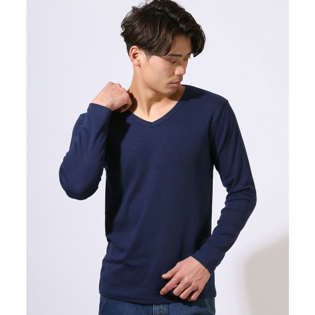 ラグスタイル LUXSTYLE Vネック無地ロンT/Vネック Tシャツ 長袖 トップス カットソー インナー 無地 ストレッチ 伸縮 大きいサイズ 白 黒 シンプル