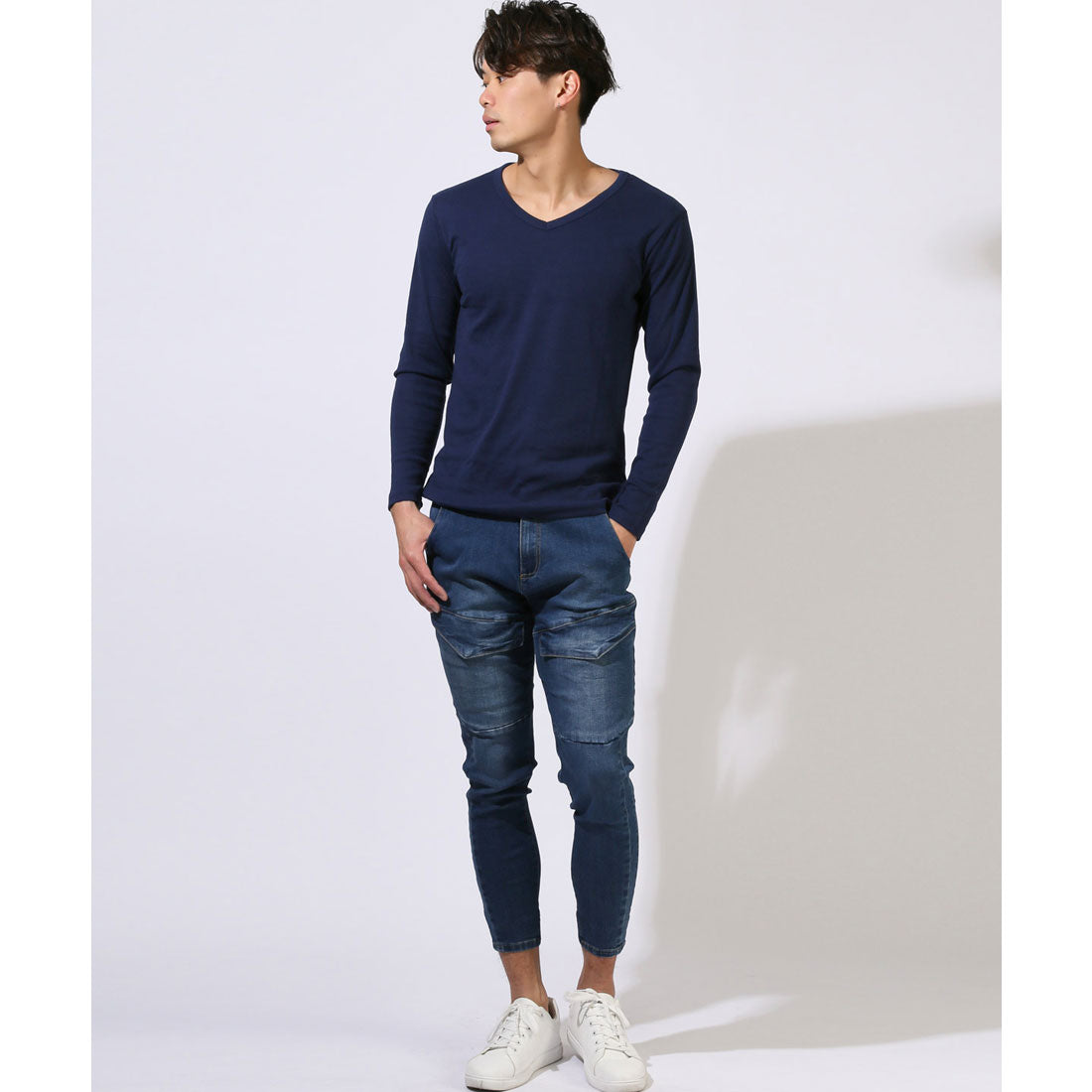 ラグスタイル LUXSTYLE Vネック無地ロンT/Vネック Tシャツ 長袖 トップス カットソー インナー 無地 ストレッチ 伸縮 大きいサイズ 白 黒 シンプル