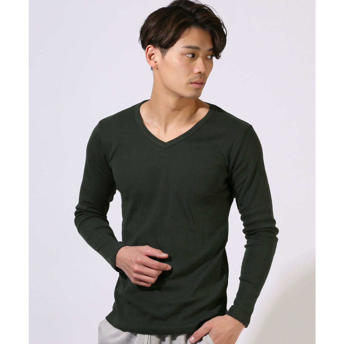ラグスタイル LUXSTYLE Vネック無地ロンT/Vネック Tシャツ 長袖 トップス カットソー インナー 無地 ストレッチ 伸縮 大きいサイズ 白 黒 シンプル