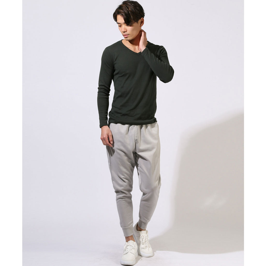 ラグスタイル LUXSTYLE Vネック無地ロンT/Vネック Tシャツ 長袖 トップス カットソー インナー 無地 ストレッチ 伸縮 大きいサイズ 白 黒 シンプル