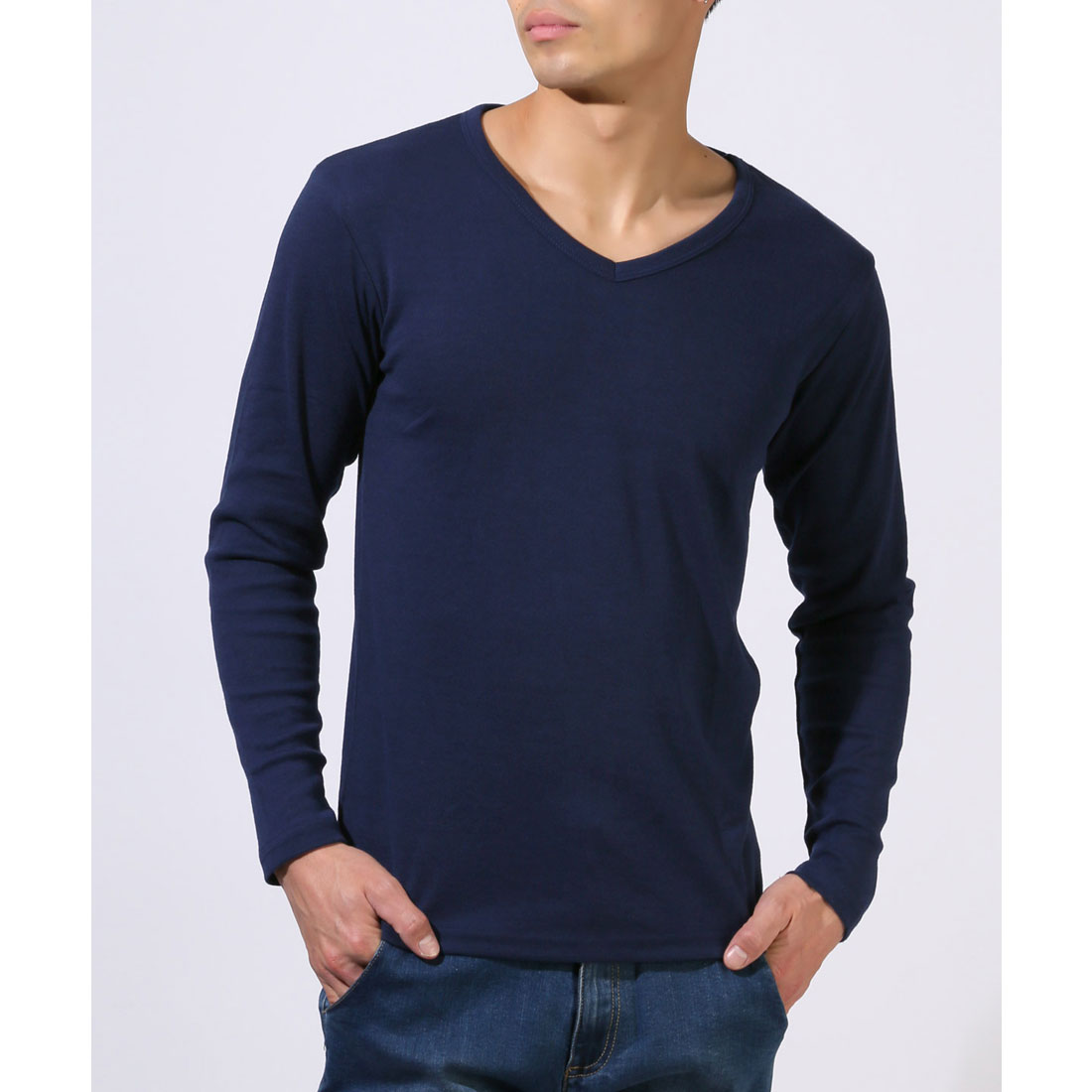 ラグスタイル LUXSTYLE Vネック無地ロンT/Vネック Tシャツ 長袖 トップス カットソー インナー 無地 ストレッチ 伸縮 大きいサイズ 白 黒 シンプル