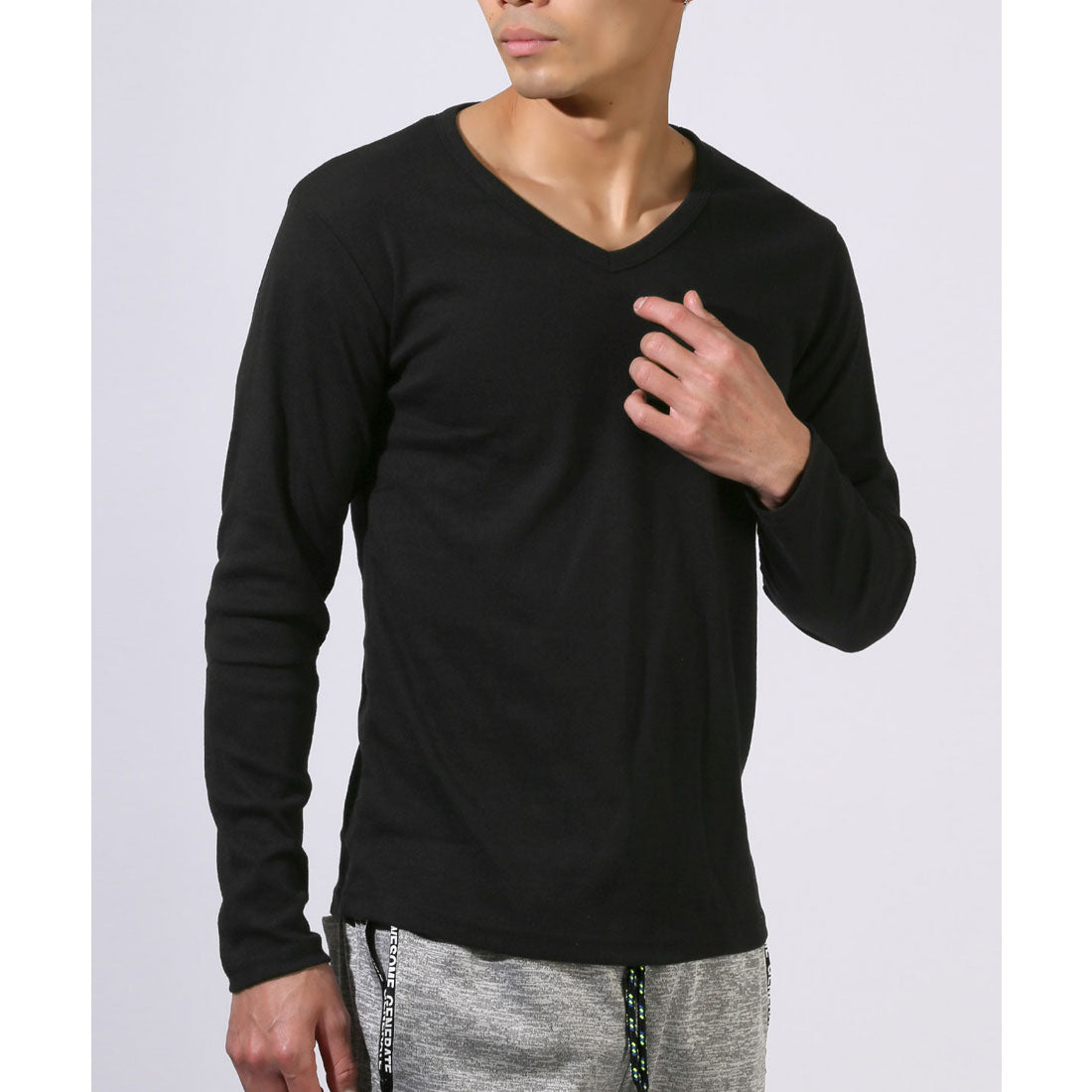ラグスタイル LUXSTYLE Vネック無地ロンT/Vネック Tシャツ 長袖 トップス カットソー インナー 無地 ストレッチ 伸縮 大きいサイズ 白 黒 シンプル