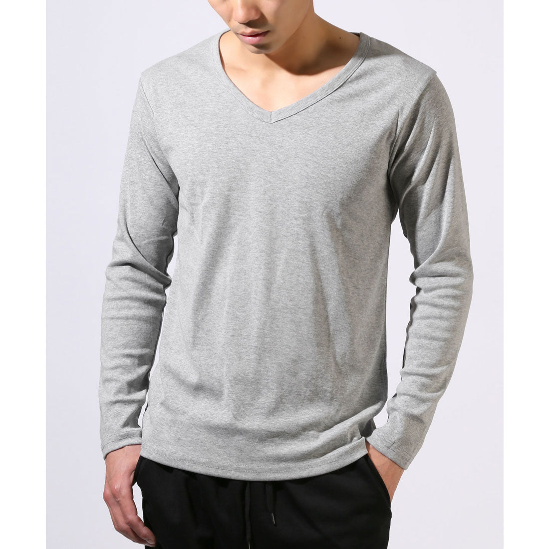 ラグスタイル LUXSTYLE Vネック無地ロンT/Vネック Tシャツ 長袖 トップス カットソー インナー 無地 ストレッチ 伸縮 大きいサイズ 白 黒 シンプル