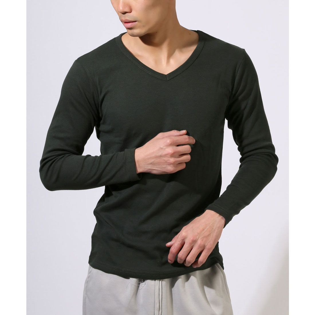 ラグスタイル LUXSTYLE Vネック無地ロンT/Vネック Tシャツ 長袖 トップス カットソー インナー 無地 ストレッチ 伸縮 大きいサイズ 白 黒 シンプル
