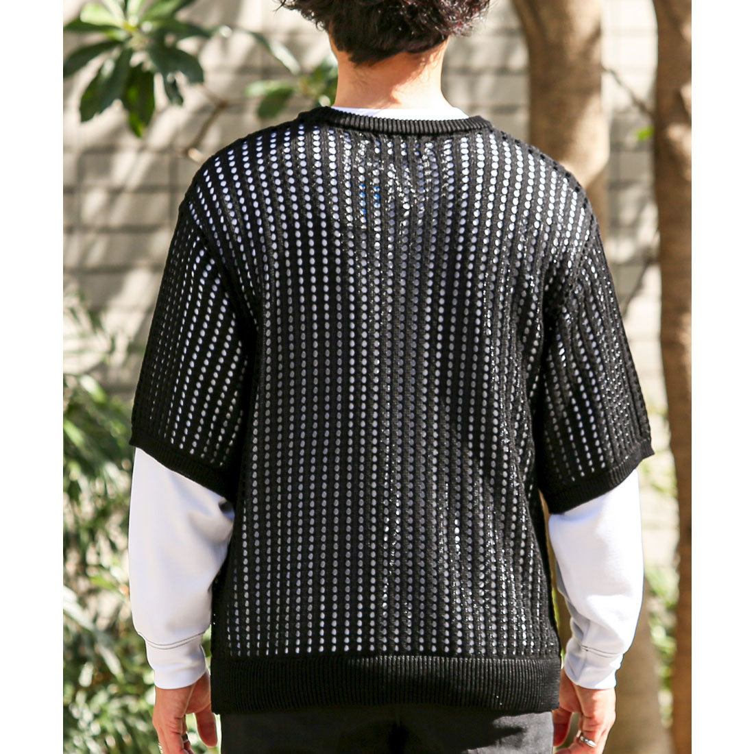 トップス mesh jacquard knit shirt Regular Fit Jacquard-knit shirt