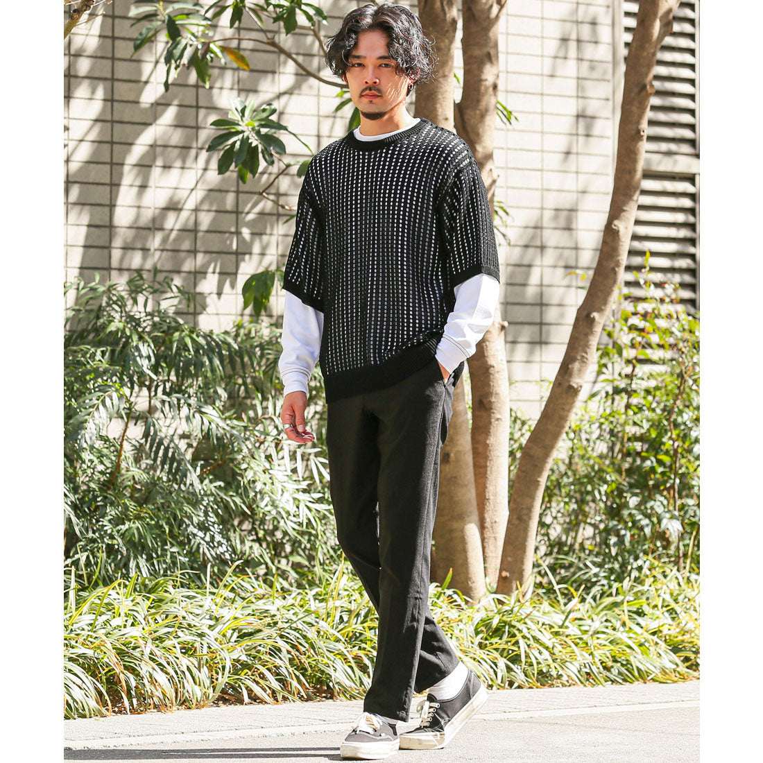 Rug style LUXSTYLE mesh knit loose size crew neck short sleeve T-shirt