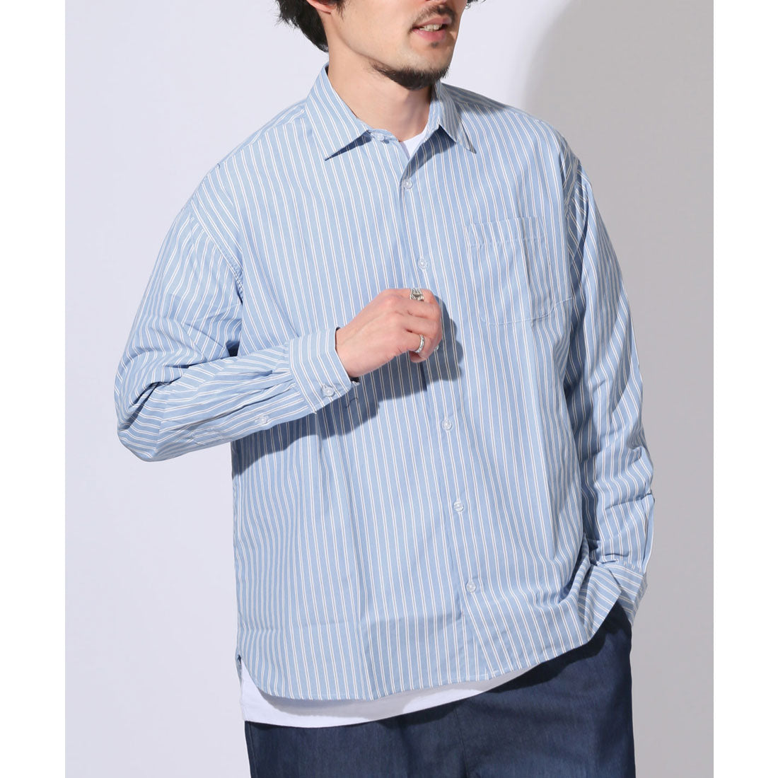 ラグスタイル LUXSTYLE 総柄ワイドシルエット長袖シャツ/シャツ 長袖 Yシャツ ワイシャツ カジュアルシャツ チェックシャツ メンズ チェック柄 ストライプ柄 総柄 柄シャツ （B） B