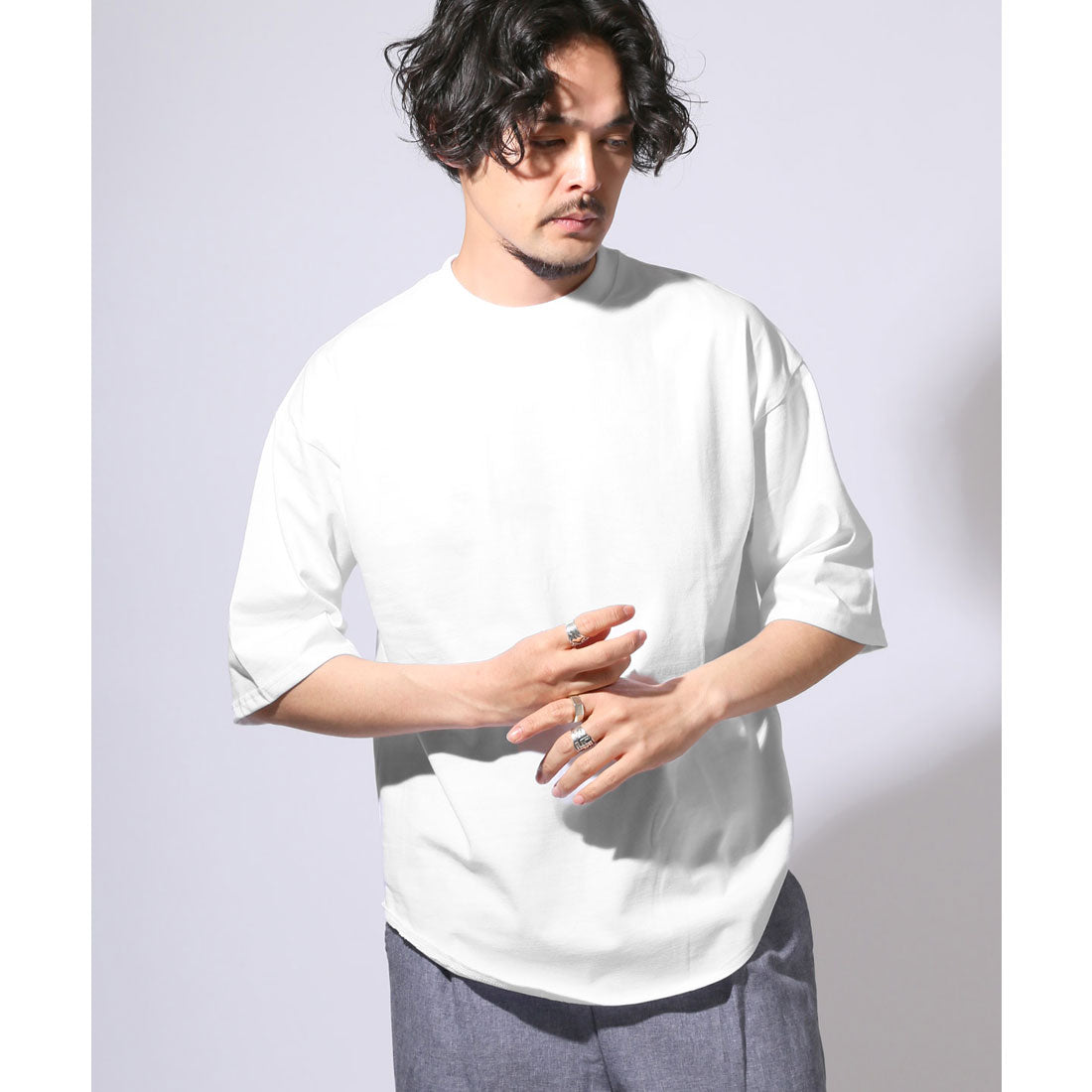 ラグスタイル LUXSTYLE ヘビーウェイト裾ラウンド無地半袖Tシャツ/無地 裾 ラウンドヘム クルーネック 丸首 ヘビーウェイト 重ね着 インナー カジュアル （ブルー） ブルー