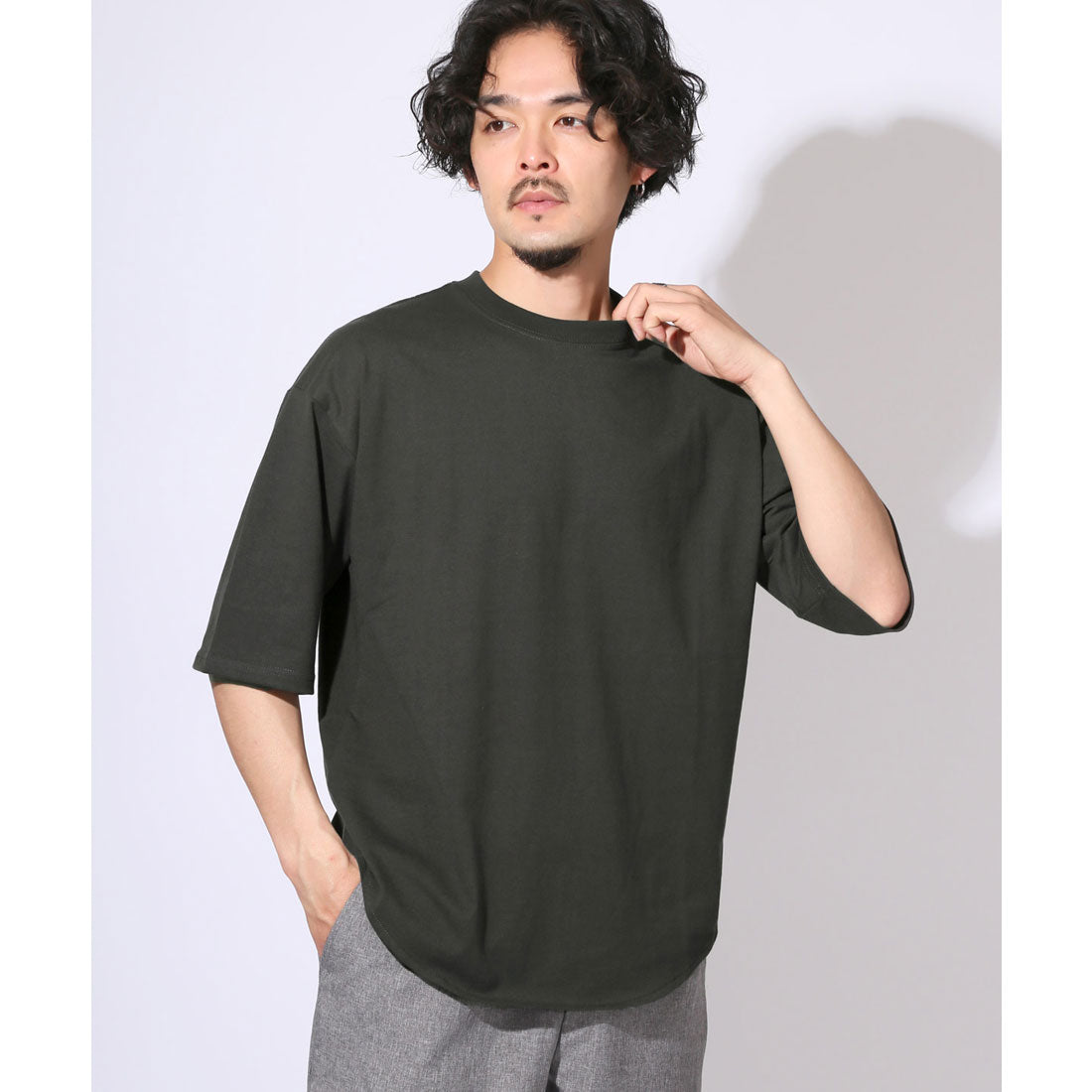 ラグスタイル LUXSTYLE ヘビーウェイト裾ラウンド無地半袖Tシャツ/無地 裾 ラウンドヘム クルーネック 丸首 ヘビーウェイト 重ね着 インナー カジュアル （ブルー） ブルー