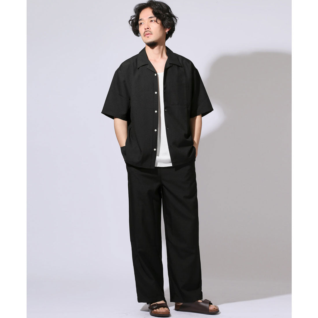 ラグスタイル LUXSTYLE イージーワイドパンツ/イージーパンツ スラックス ボトム ズボン メンズ 大きいサイズ セットアップ可能 ロング （グレー） グレー