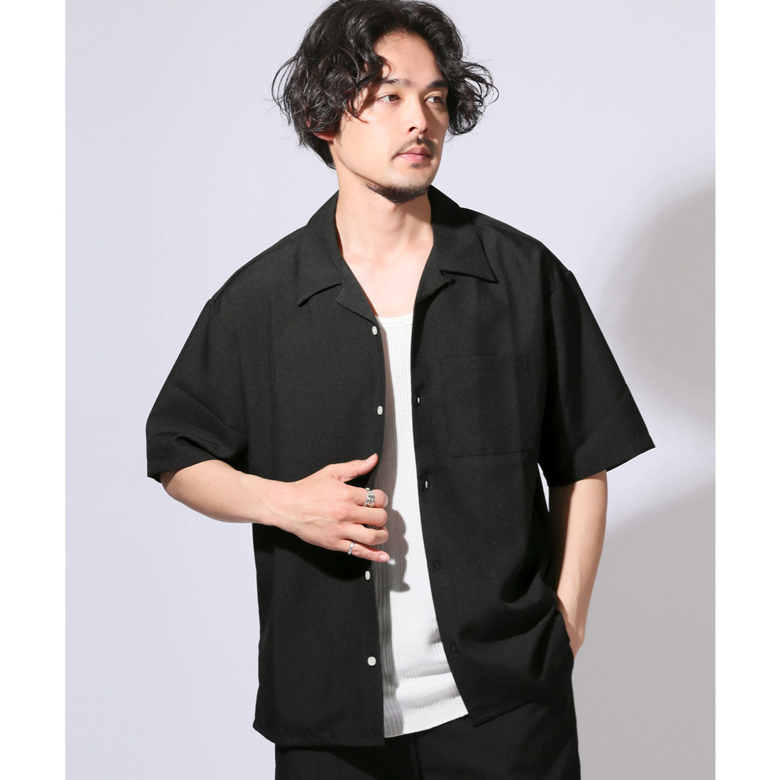 ラグスタイル LUXSTYLE 無地開襟半袖シャツ/オープンカラーシャツ メンズ シャツ 半袖 大きいサイズ オーバーサイズ 無地 セットアップ （ホワイト） ホワイト