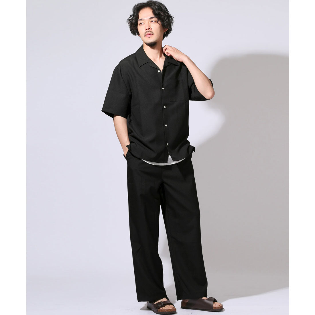 ラグスタイル LUXSTYLE 無地開襟半袖シャツ/オープンカラーシャツ メンズ シャツ 半袖 大きいサイズ オーバーサイズ 無地 セットアップ （ホワイト） ホワイト